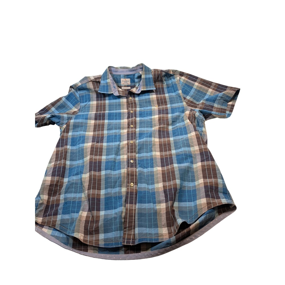 Tommy Bahama Mens Island Modern Fit Shirt XL Blue Brown Plaid